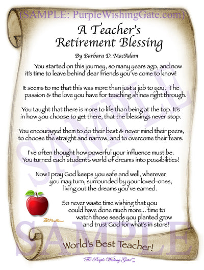 A Teacher's Retirement Blessing - Retirement Gift - PurpleWishingGate.com