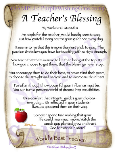 A Teacher's Blessing - Teacher's Gift - PurpleWishingGate.com