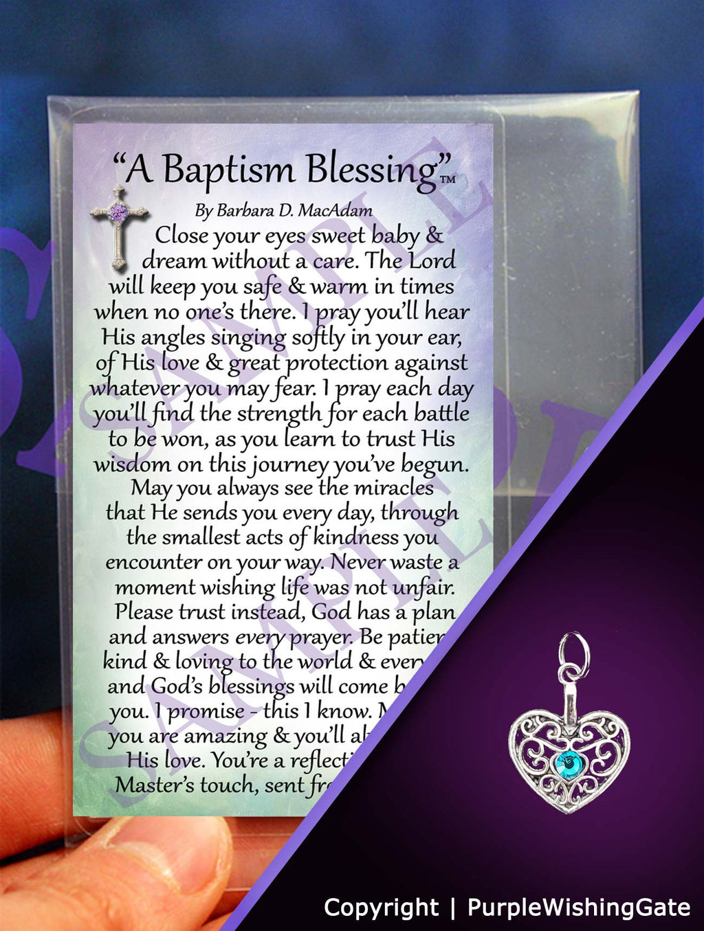 A Baptism Pocket Blessing: Traditional Heart / No Crystal
