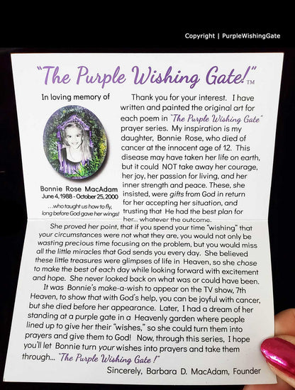 Bonnie Card explaining the inspiration behind the The Purple Wishing Gate