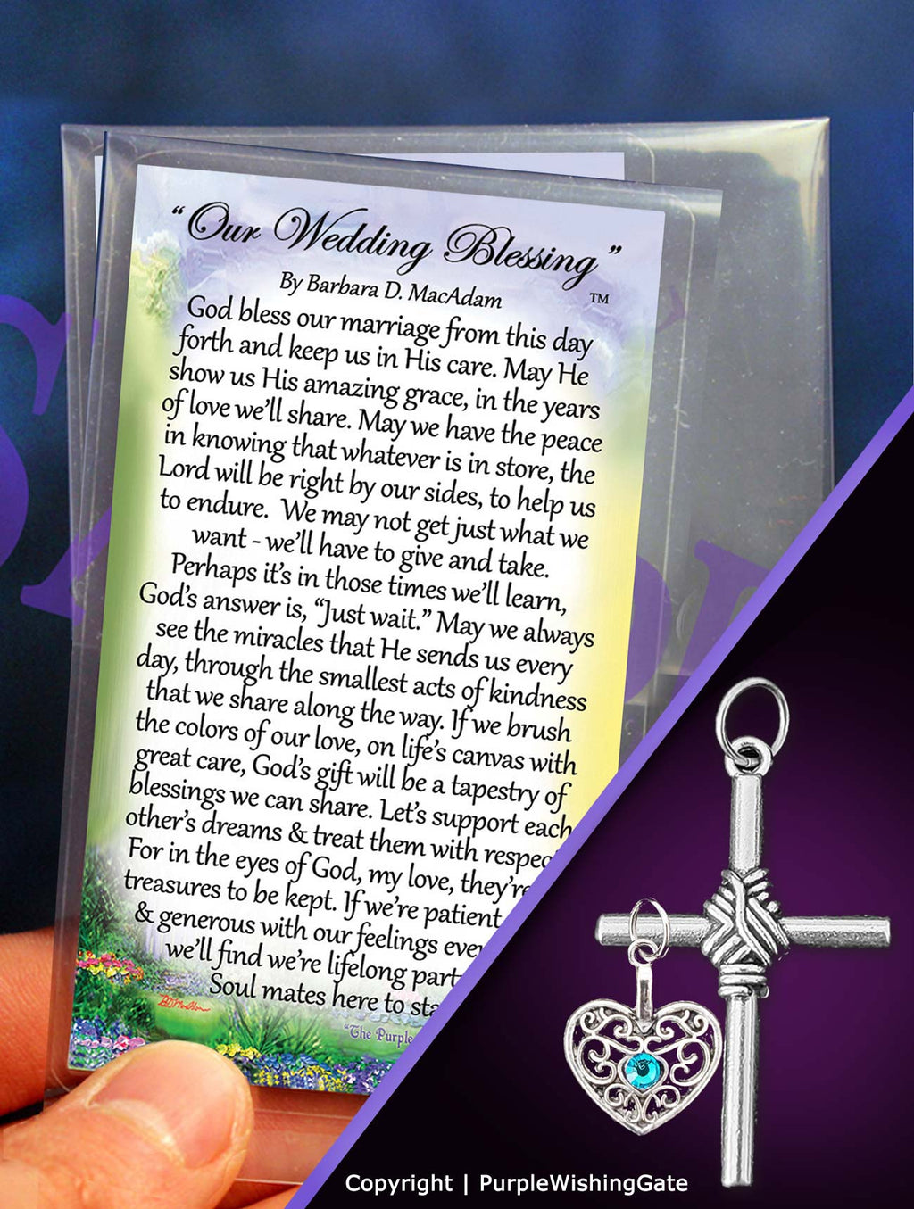 Our Wedding Pocket Blessing: Traditional Heart & Rope Cross / No Crystal
