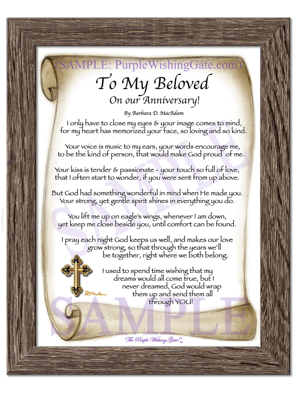 To My Beloved on our Anniversary: Sepia Scroll / 5x7 / 5x7 Birchwood
