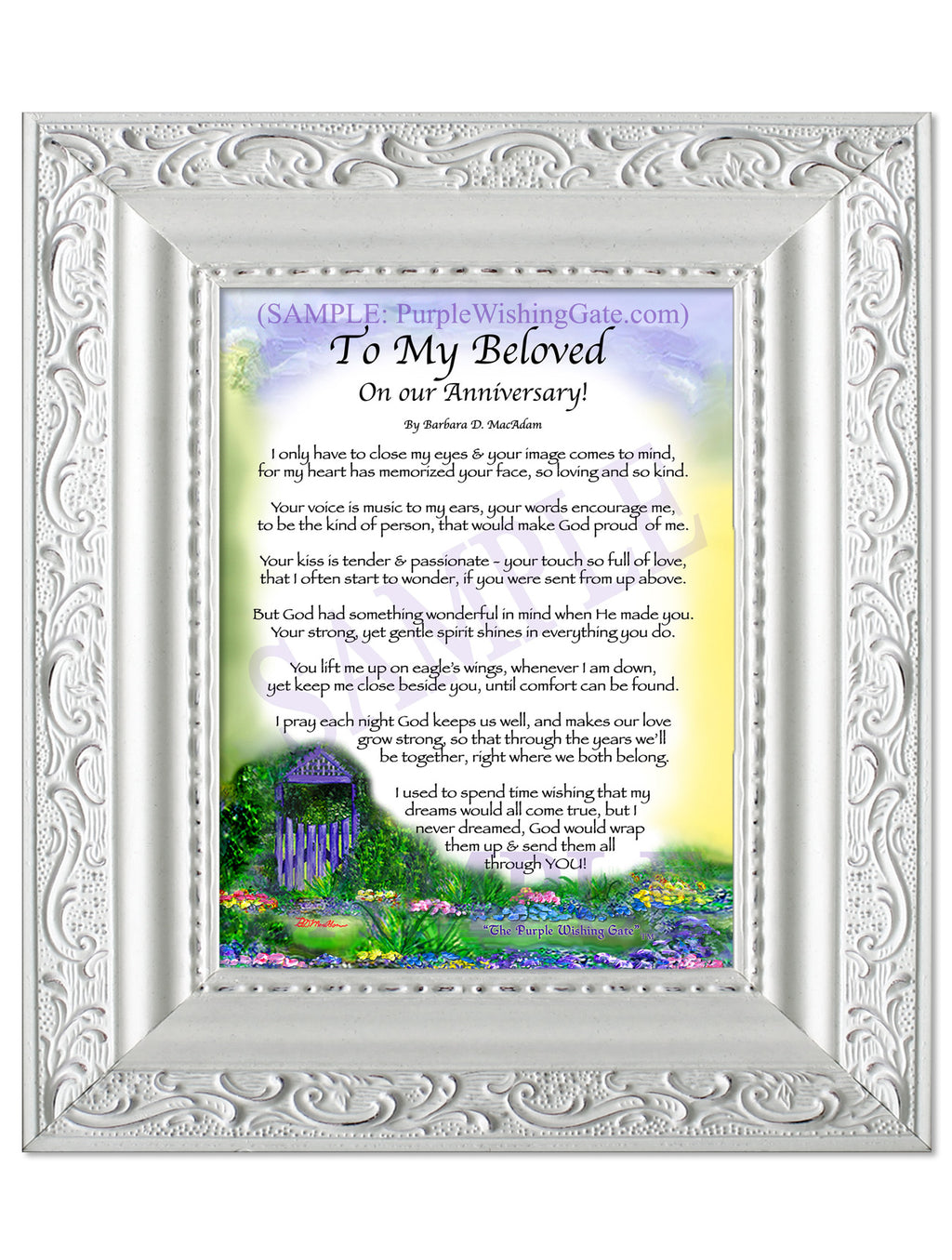 To My Beloved on our Anniversary: Purple Wishing Gate / 5x7 / 5x7 Vintage White
