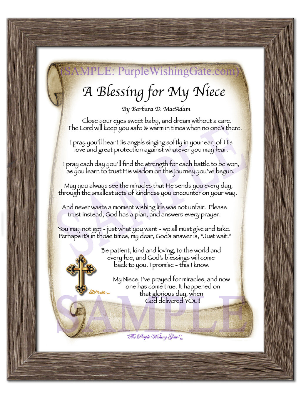 A Blessing for My Niece (baby): Sepia Scroll / 5x7 / 5x7 Birchwood
