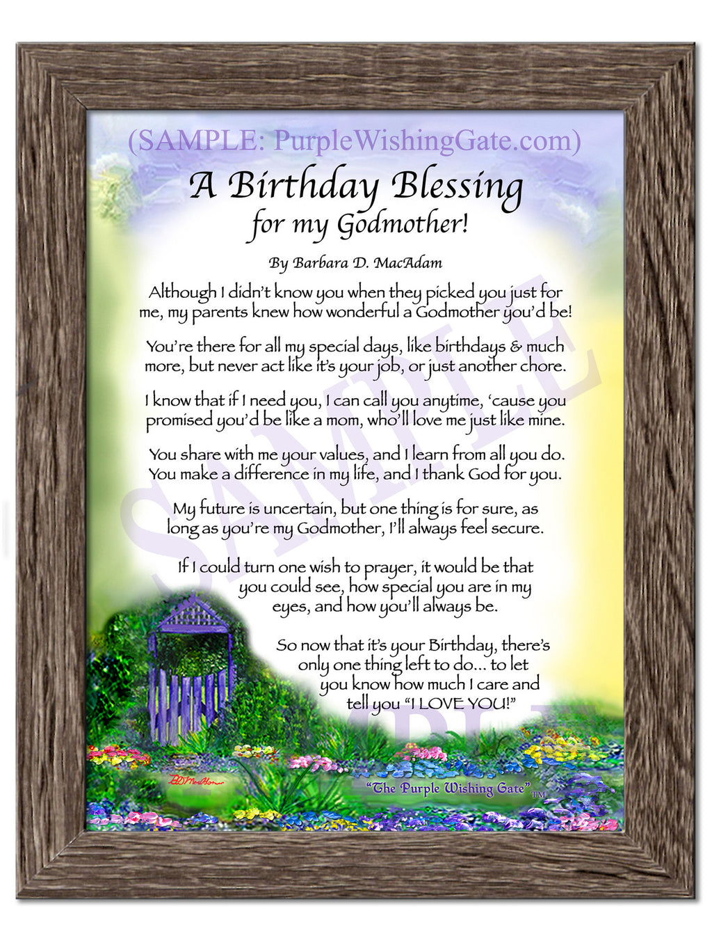 A Birthday Blessing for my Godmother: Purple Wishing Gate / 5x7 / 5x7 Birchwood

