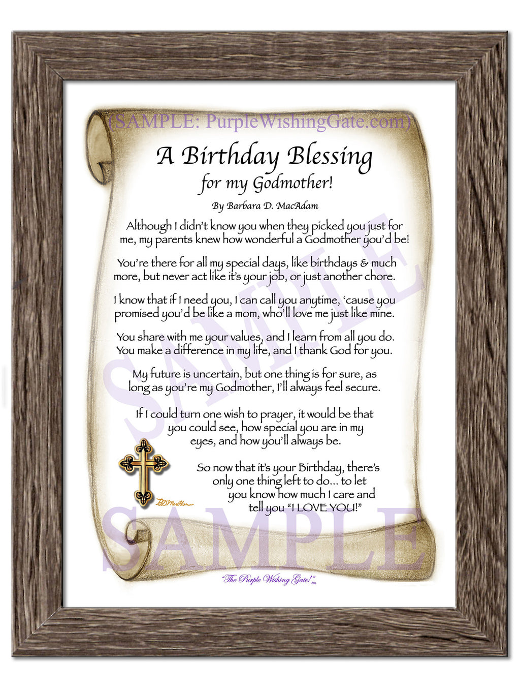 A Birthday Blessing for my Godmother: Sepia Scroll / 5x7 / 5x7 Birchwood
