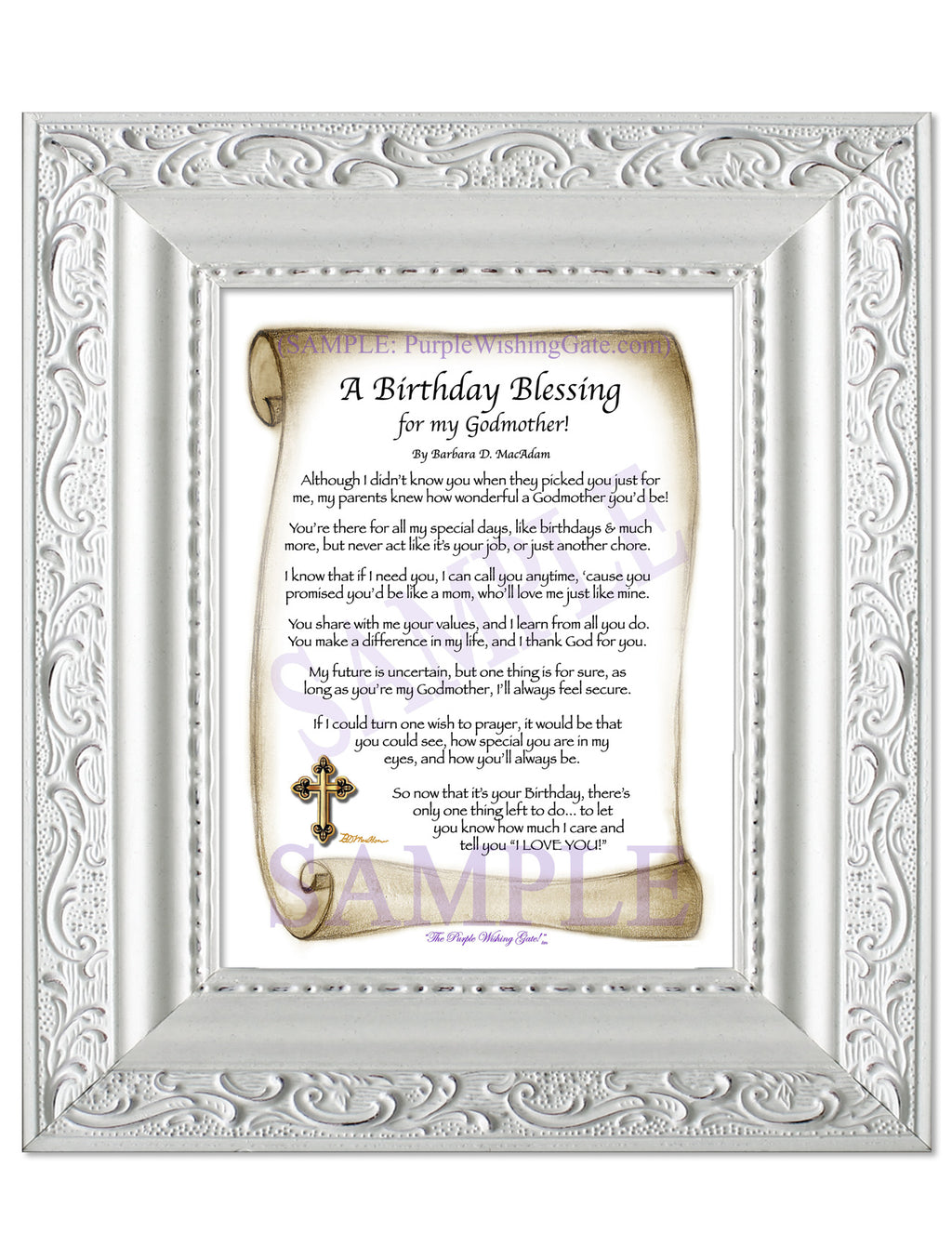 A Birthday Blessing for my Godmother: Sepia Scroll / 5x7 / 5x7 Vintage White
