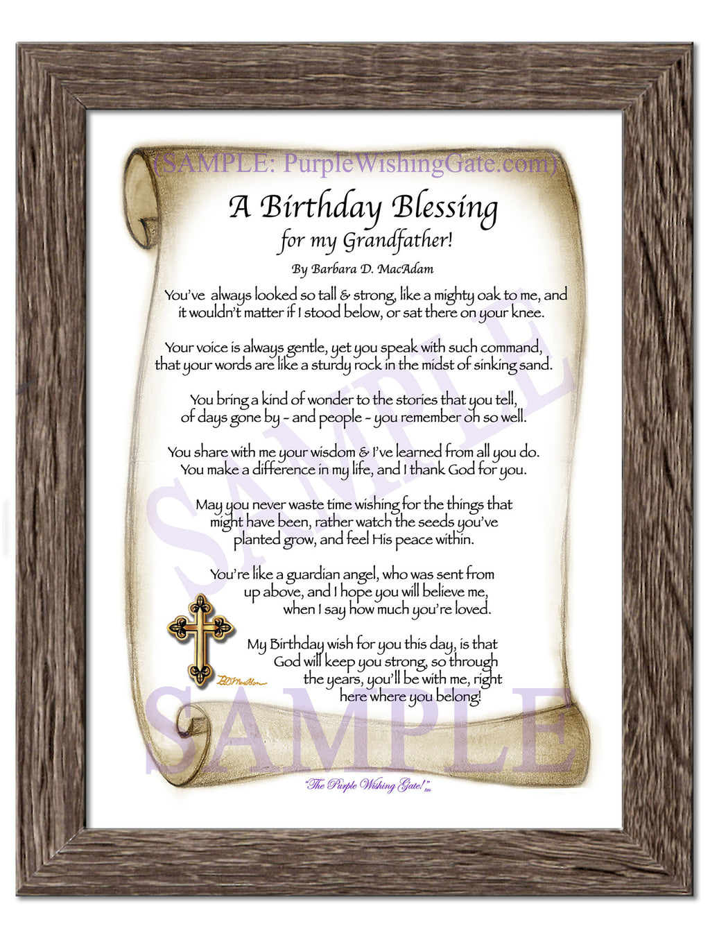 A Birthday Blessing for my Grandfather: Sepia Scroll / 5x7 / 5x7 Birchwood
