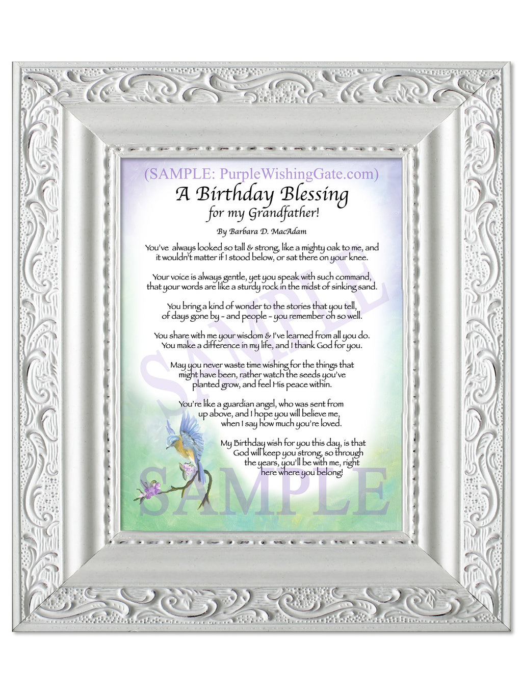 A Birthday Blessing for my Grandfather: Bluebird / 5x7 / 5x7 Vintage White
