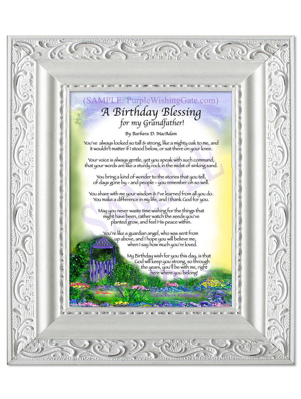 A Birthday Blessing for my Grandfather: Purple Wishing Gate / 5x7 / 5x7 Vintage White
