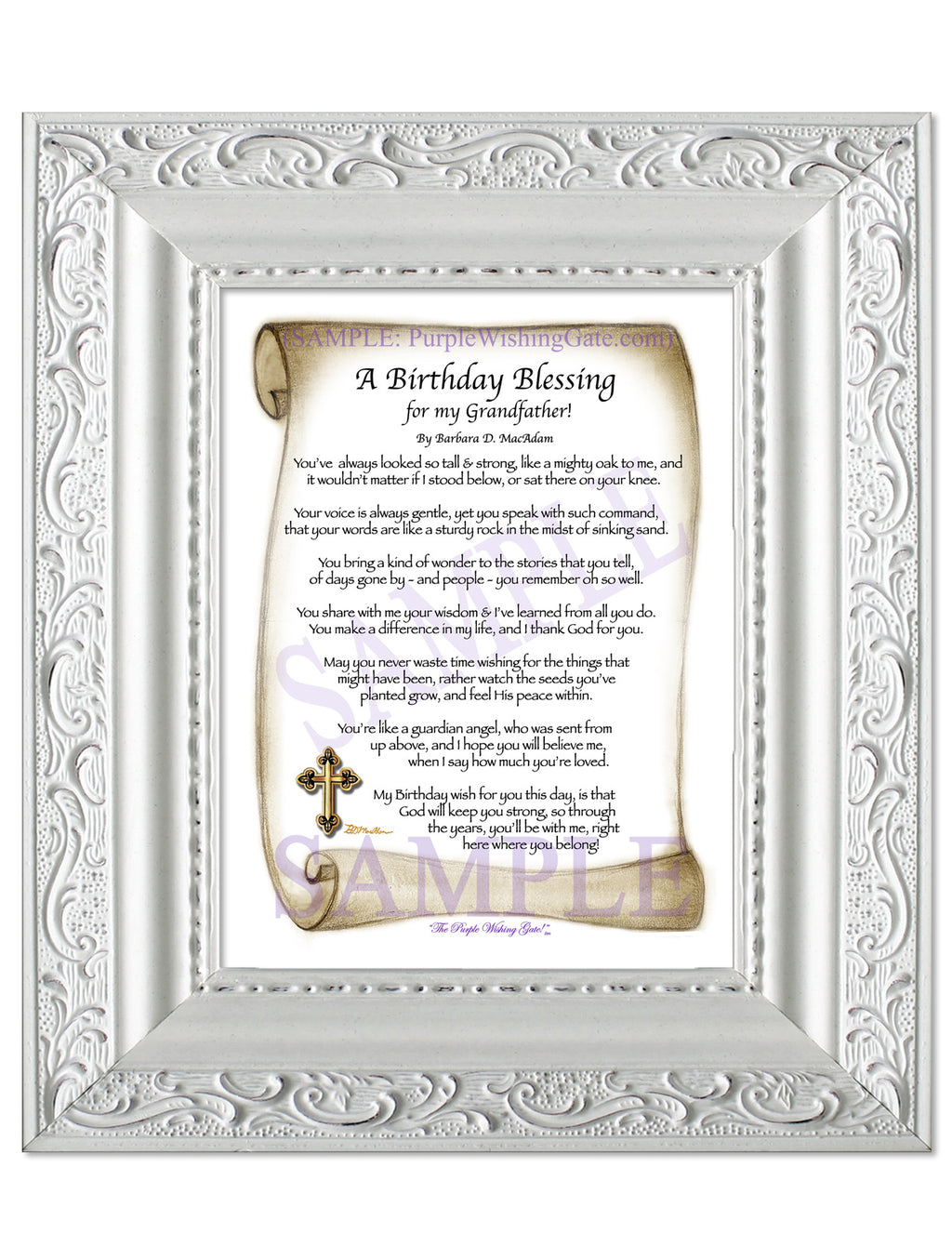 A Birthday Blessing for my Grandfather: Sepia Scroll / 5x7 / 5x7 Vintage White
