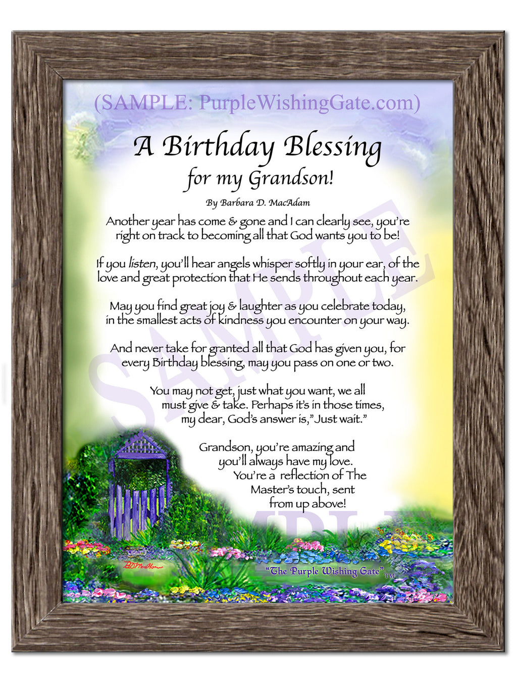 A Birthday Blessing for my Grandson: Purple Wishing Gate / 5x7 / 5x7 Birchwood
