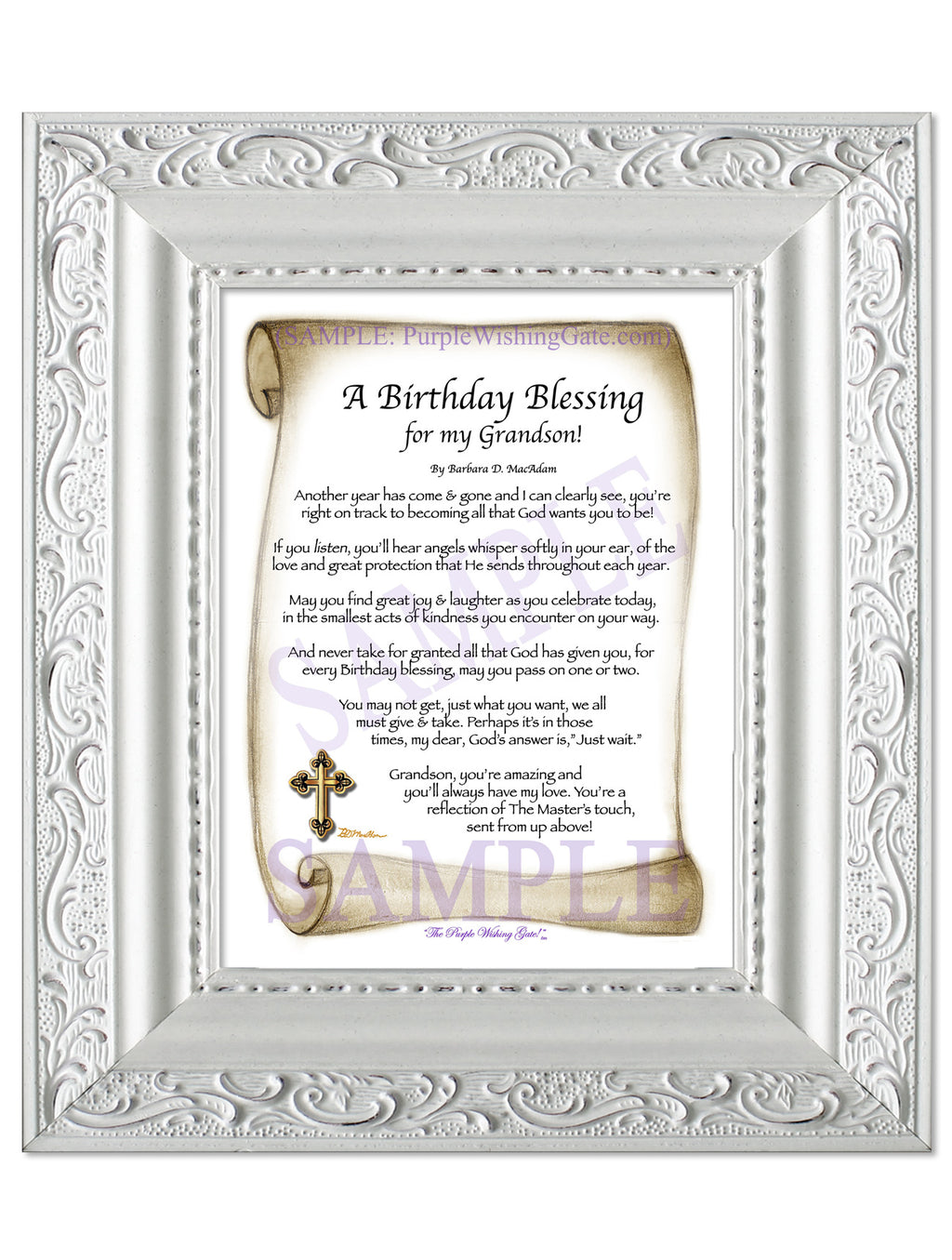 A Birthday Blessing for my Grandson: Sepia Scroll / 5x7 / 5x7 Vintage White
