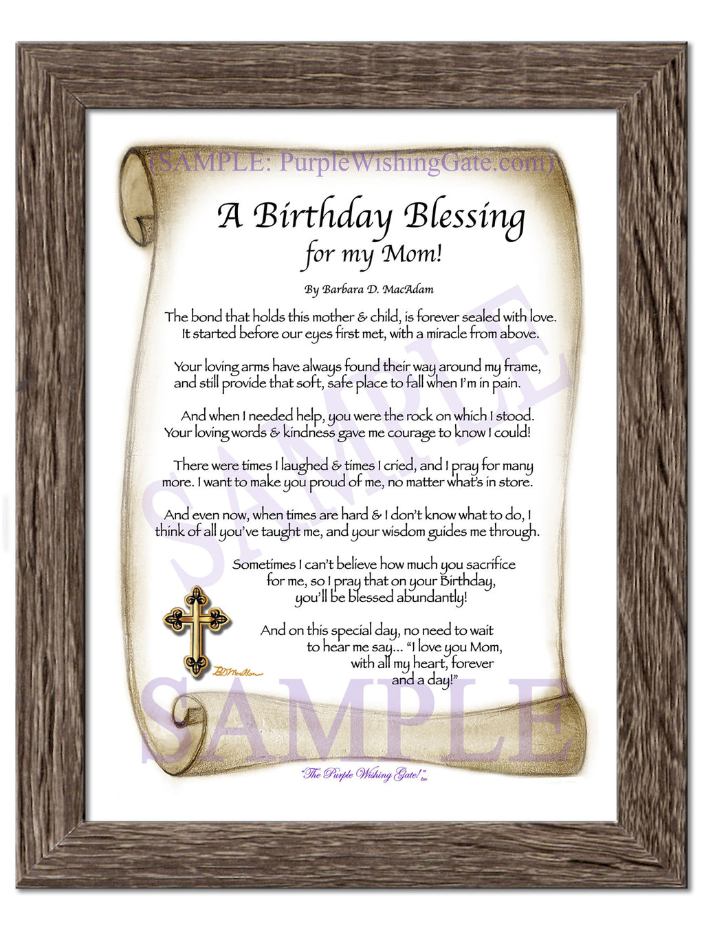 A Birthday Blessing for my Mom: Sepia Scroll / 5x7 / 5x7 Birchwood
