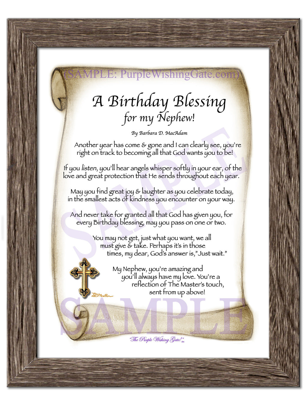 A Birthday Blessing for my Nephew: Sepia Scroll / 5x7 / 5x7 Birchwood
