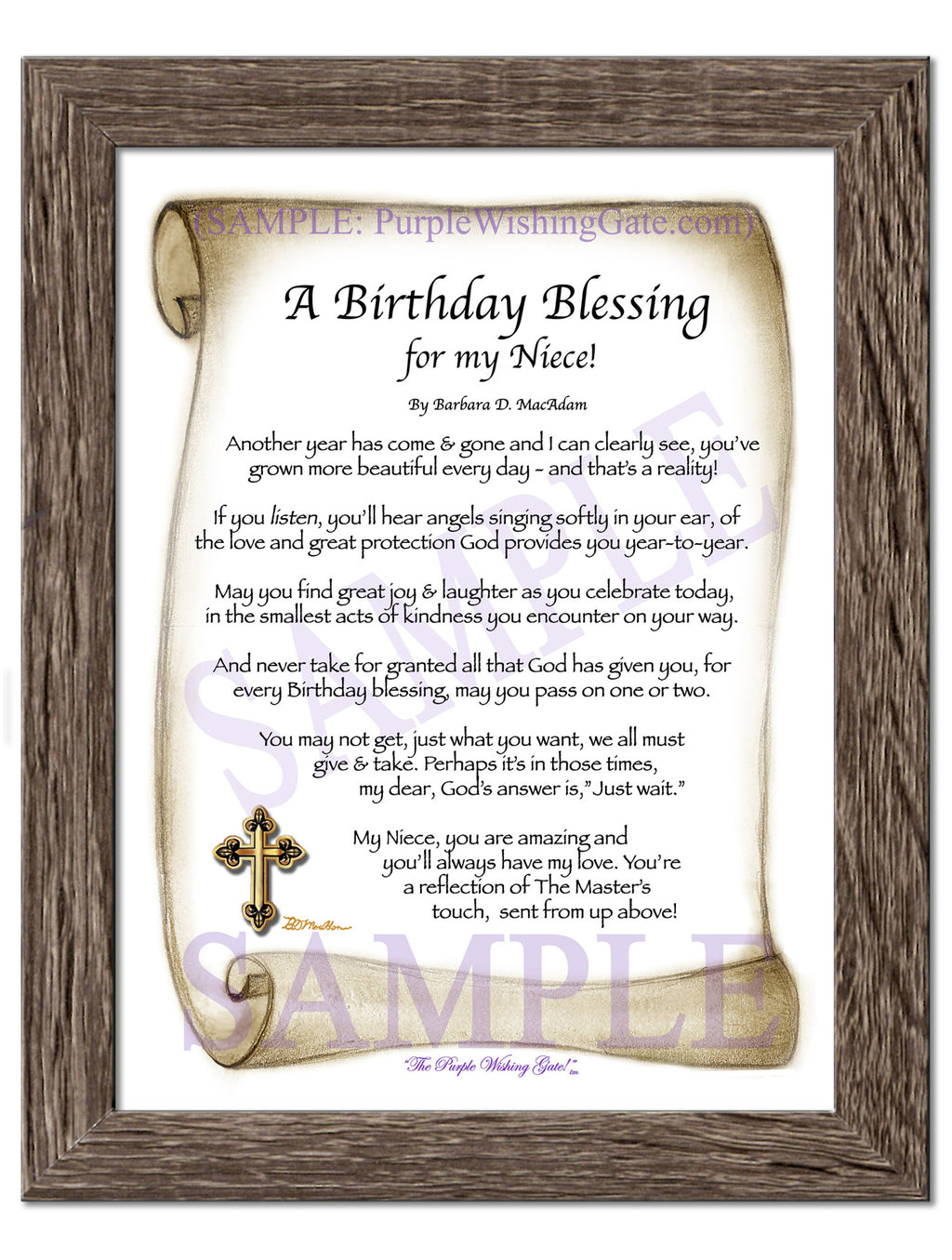 A Birthday Blessing for my Niece: Sepia Scroll / 5x7 / 5x7 Birchwood
