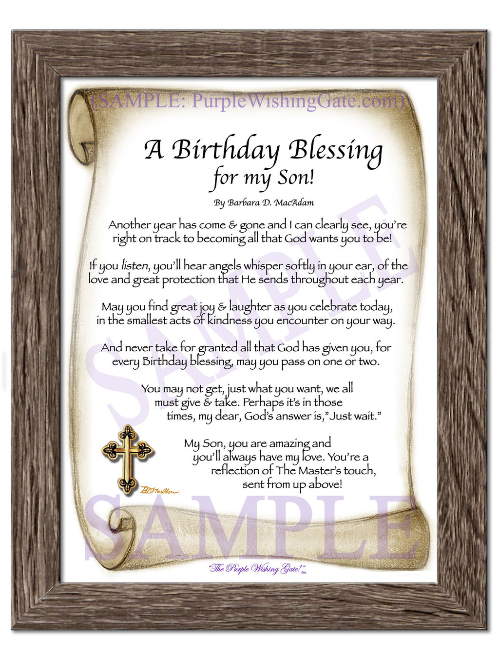 A Birthday Blessing for my Son: Sepia Scroll / 5x7 / 5x7 Birchwood
