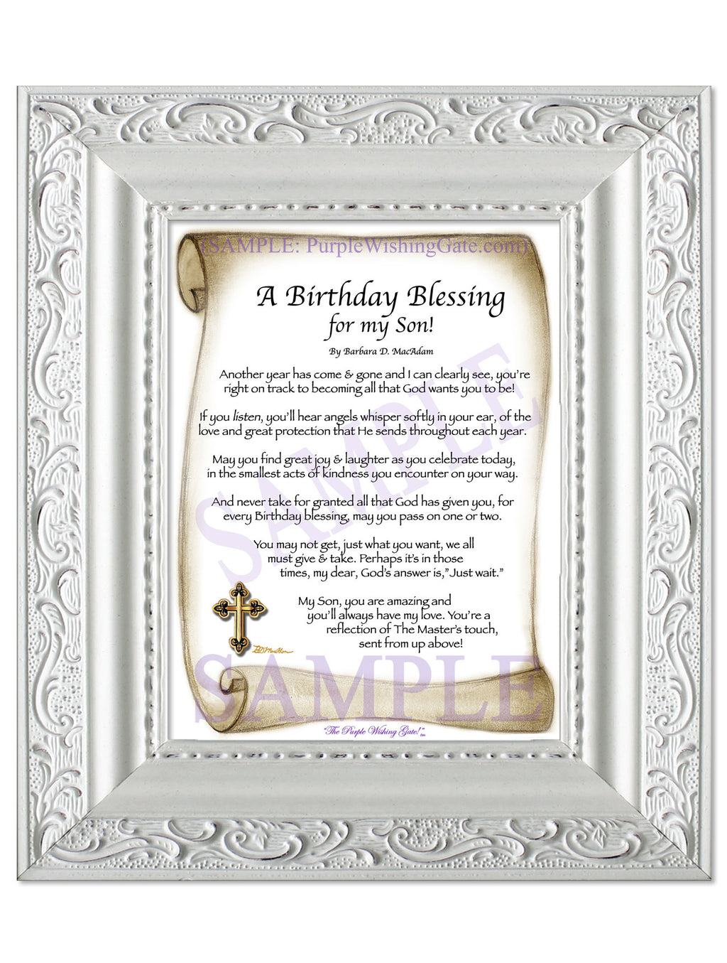 A Birthday Blessing for my Son: Sepia Scroll / 5x7 / 5x7 Vintage White
