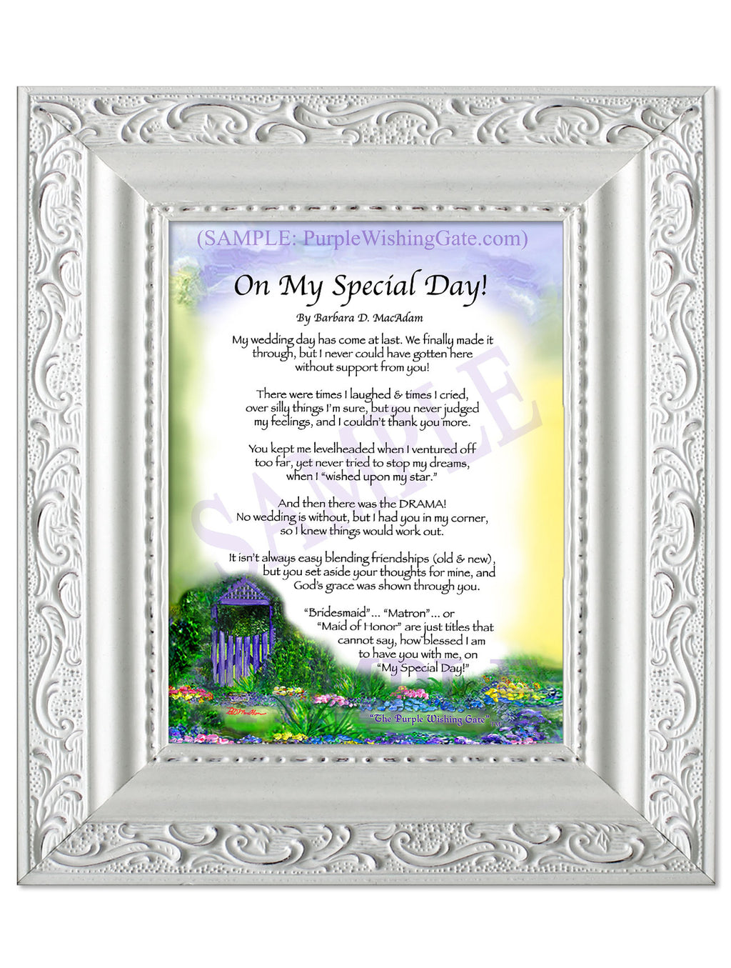 On My Special Day | Bridal Party Gift: Purple Wishing Gate / 5x7 / 5x7 Vintage White
