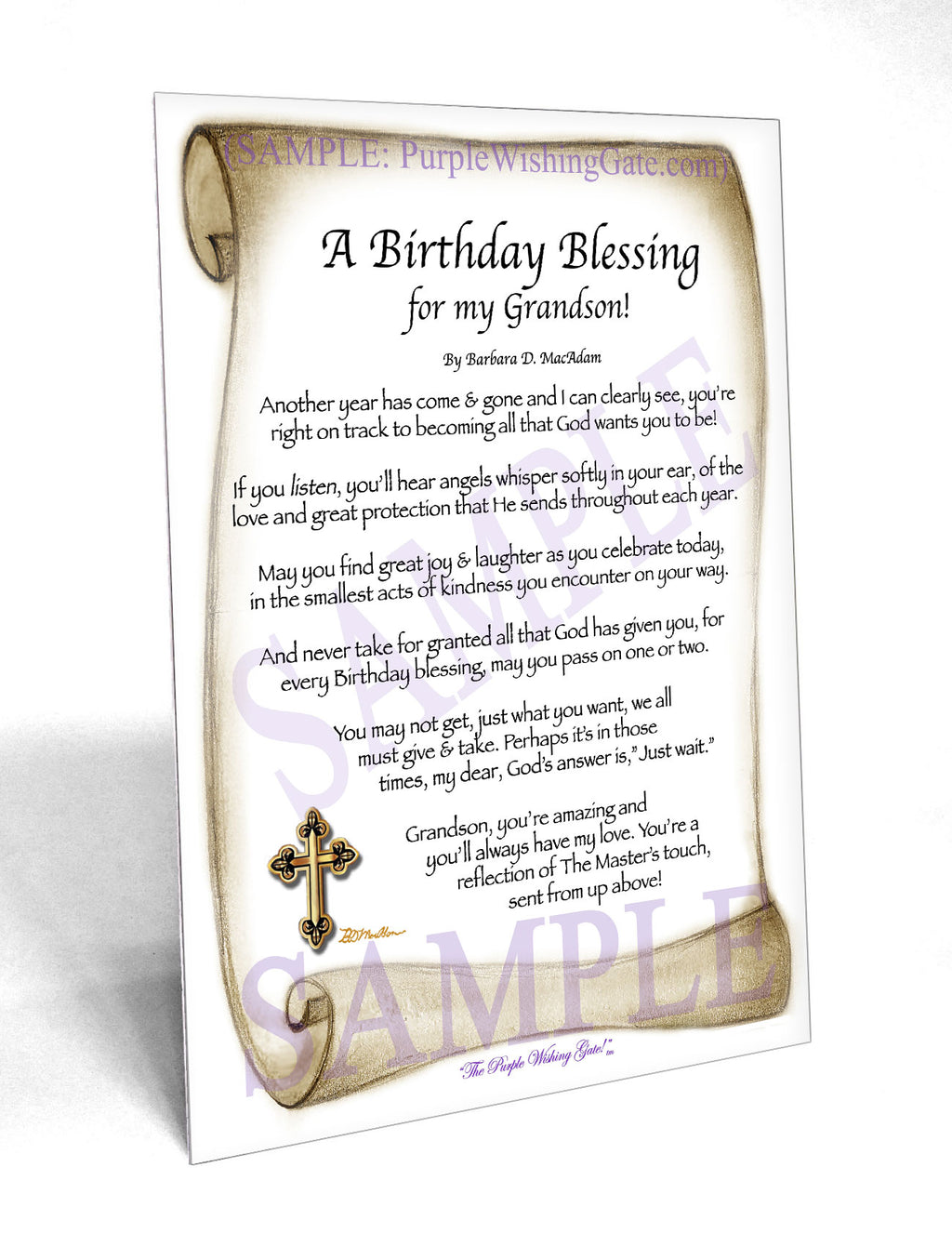 A Birthday Blessing for my Grandson: Sepia Scroll / 5x7
