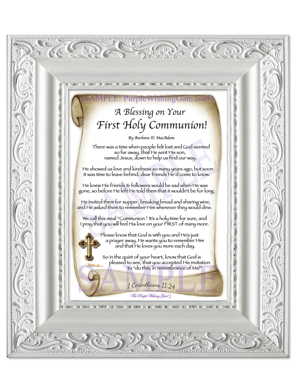 A Blessing on Your First Holy Communion: Sepia Scroll / 5x7 / 5x7 Vintage White
