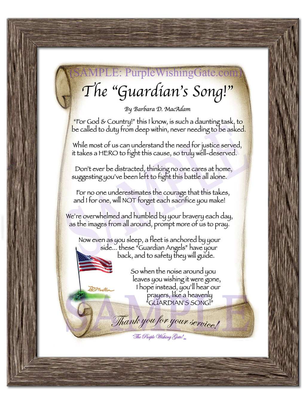 The Guardian's Song: Patriotic Scroll / 5x7 / 5x7 Birchwood
