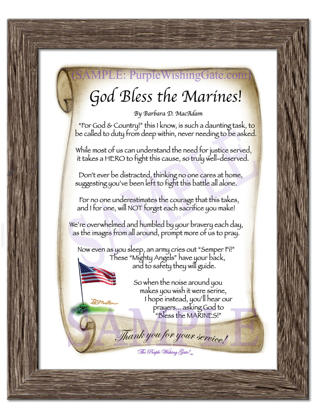 God Bless the Marines: Patriotic Scroll / 5x7 / 5x7 Birchwood
