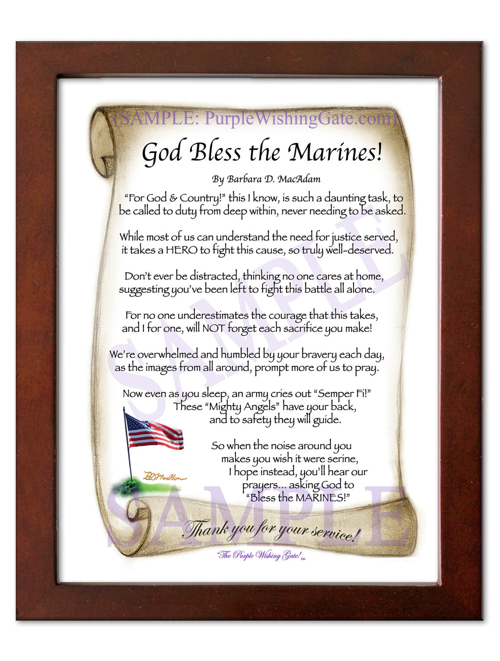 God Bless the Marines: Patriotic Scroll / 5x7 / 5x7 Walnut
