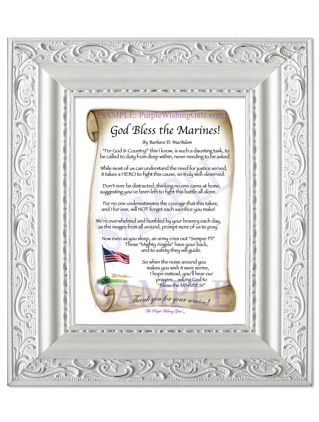 God Bless the Marines: Patriotic Scroll / 5x7 / 5x7 Vintage White
