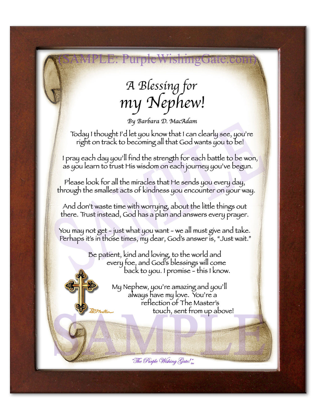 A Blessing for my Nephew (child-adult): Sepia Scroll / 5x7 / 5x7 Walnut
