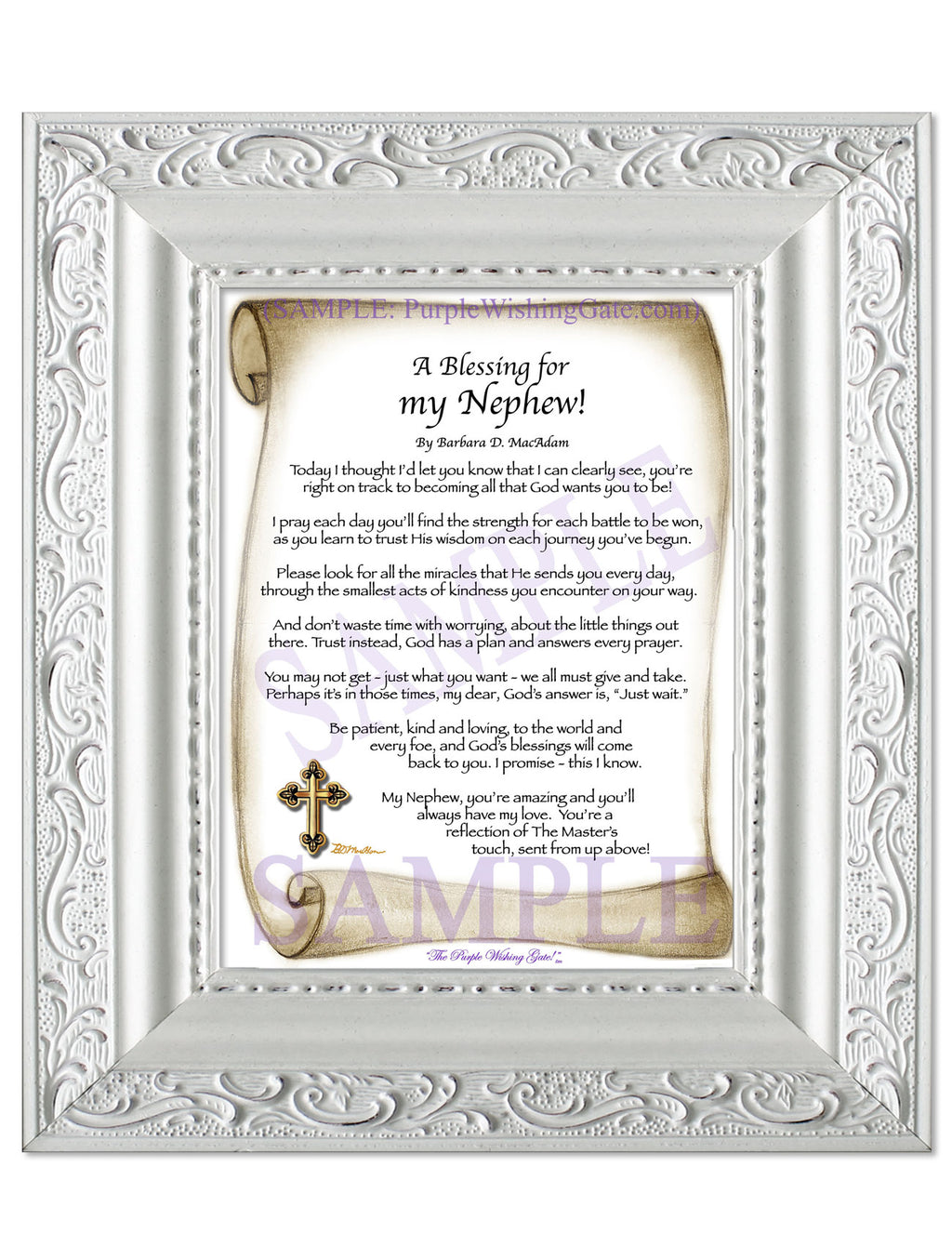 A Blessing for my Nephew (child-adult): Sepia Scroll / 5x7 / 5x7 Vintage White
