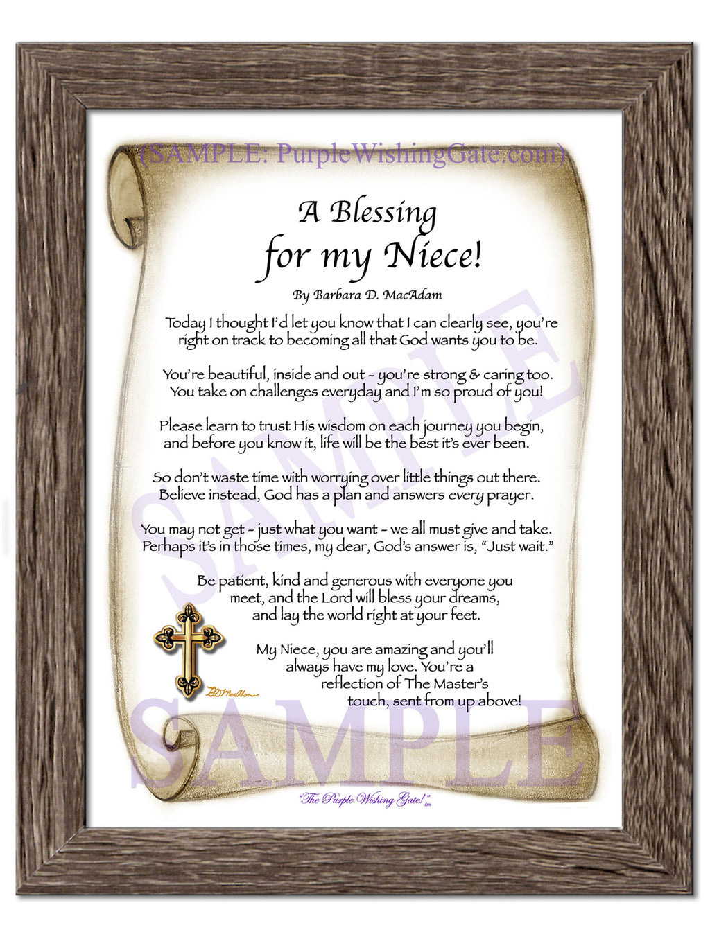 A Blessing for my Niece (child-adult): Sepia Scroll / 5x7 / 5x7 Birchwood

