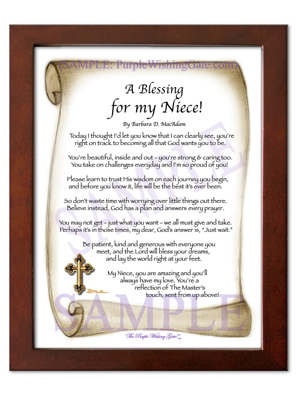 A Blessing for my Niece (child-adult): Sepia Scroll / 5x7 / 5x7 Walnut
