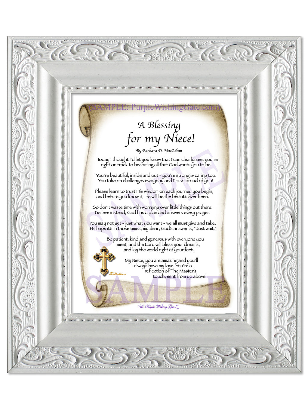 A Blessing for my Niece (child-adult): Sepia Scroll / 5x7 / 5x7 Vintage White
