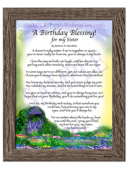 A Birthday Blessing! for my Sister - Birthday Gift - PurpleWishingGate.com