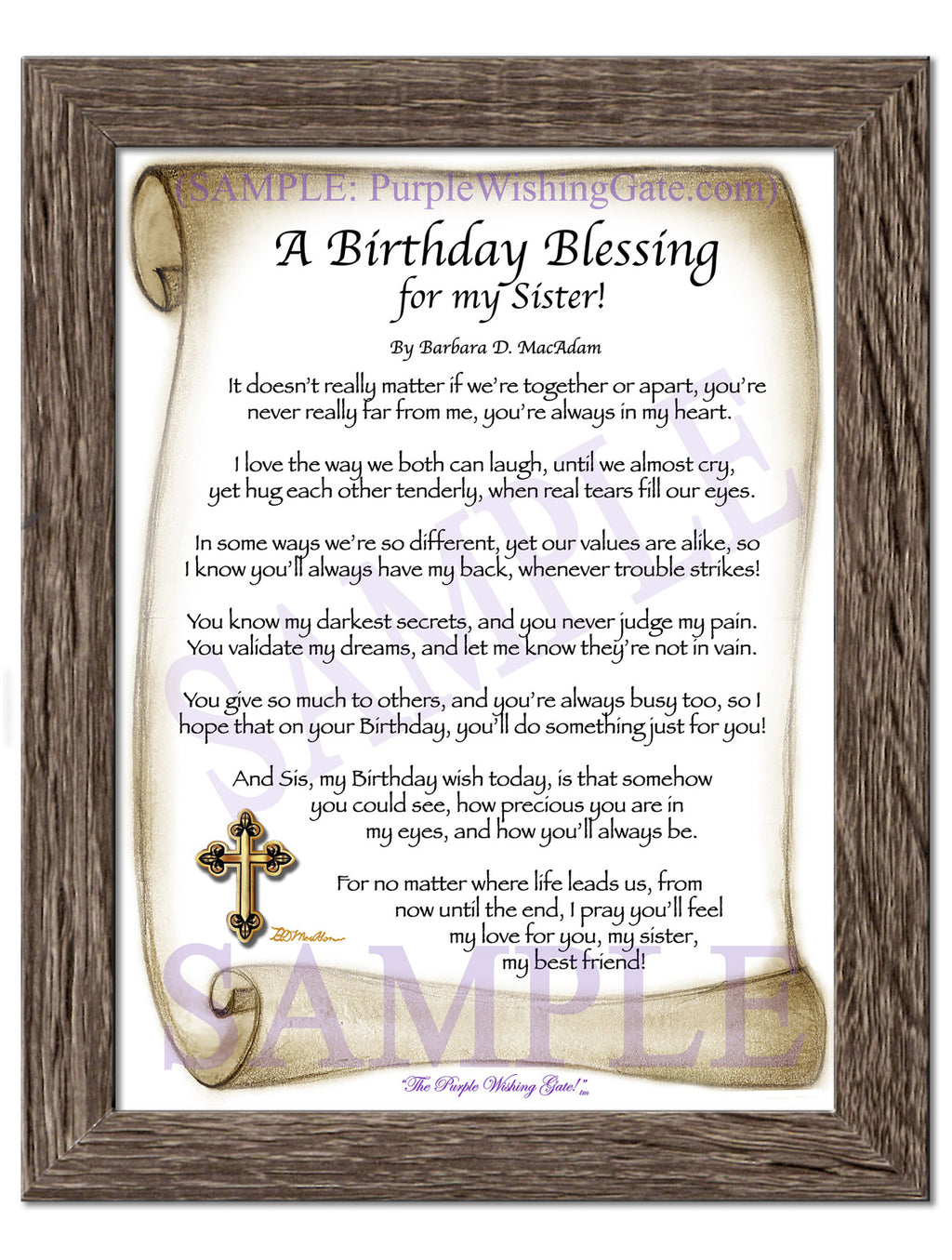 A Birthday Blessing for my Sister: Sepia Scroll / 5x7 / 5x7 Birchwood
