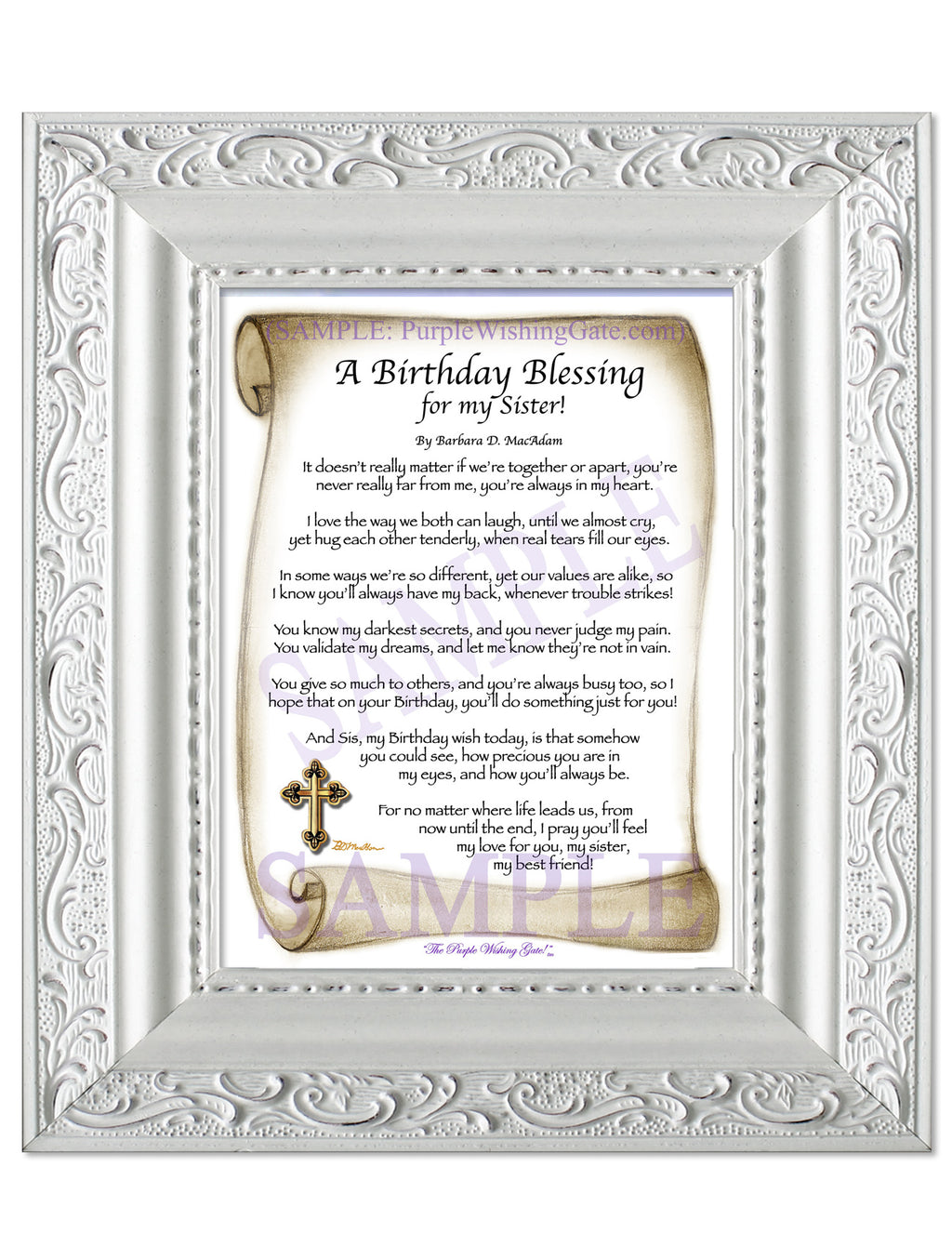 A Birthday Blessing for my Sister: Sepia Scroll / 5x7 / 5x7 Vintage White
