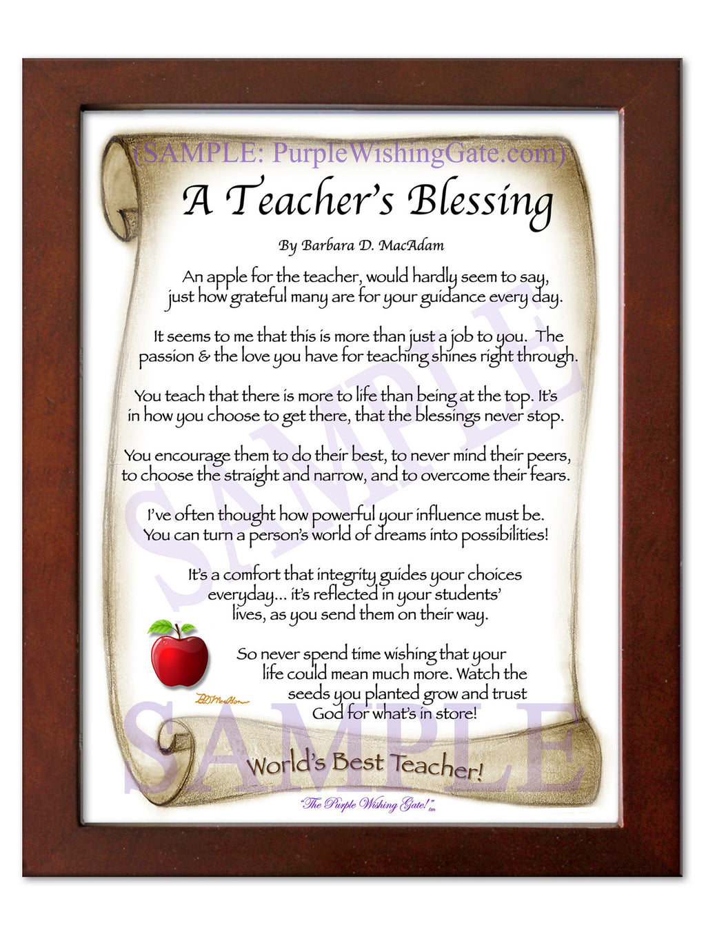 A Teacher's Blessing: Apple Scroll / 5x7 / 5x7 Walnut
