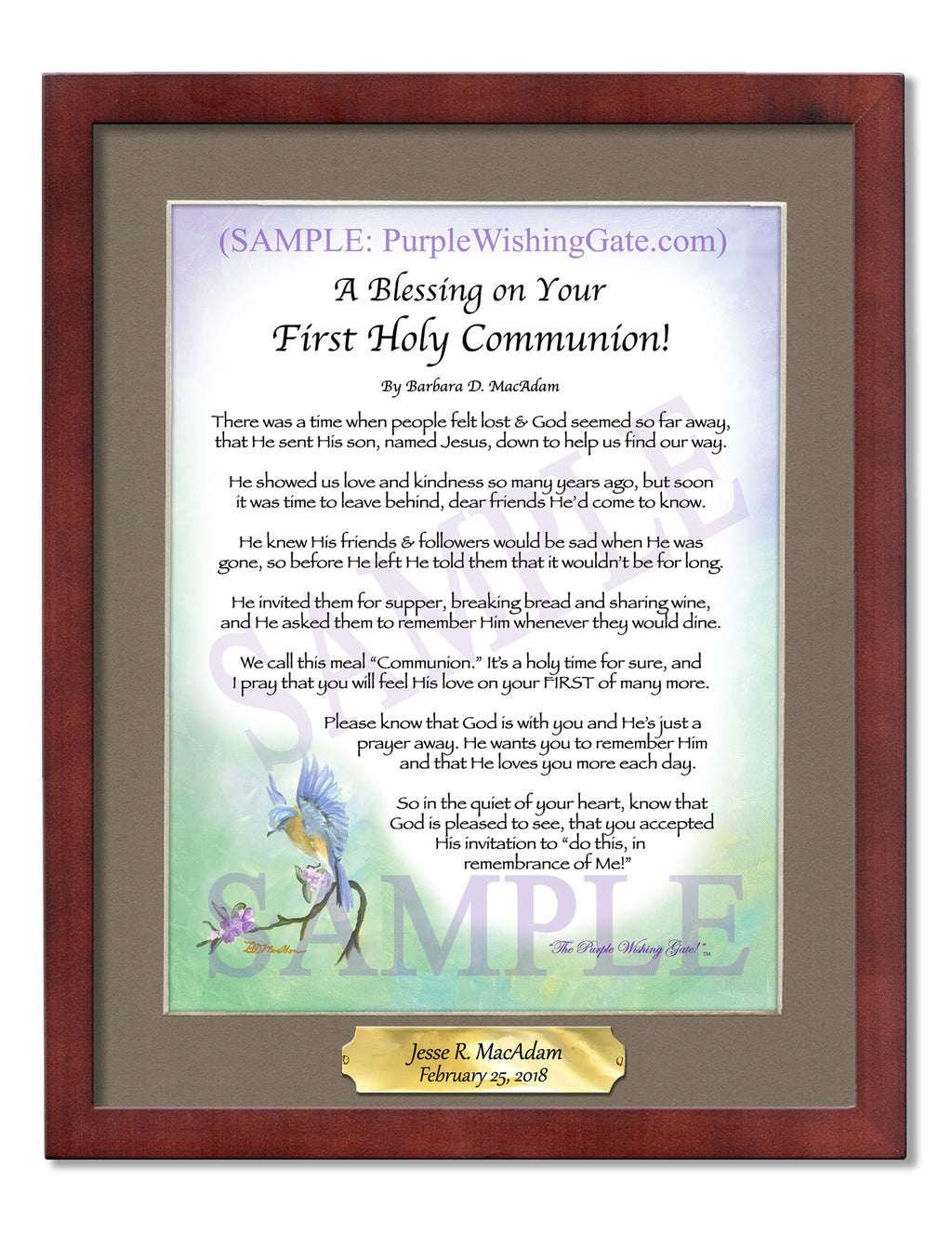 A Blessing on Your First Holy Communion: Bluebird / 8x10 w/Nameplate / 8x10 Classic Walnut
