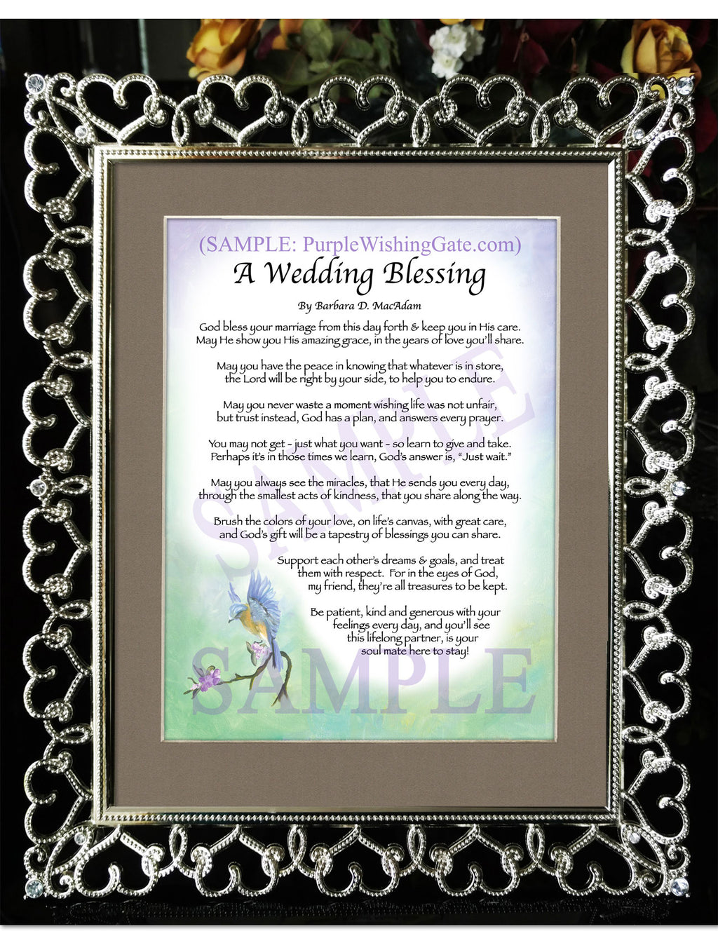 A Wedding Blessing: Bluebird / 8x10 / 8x10 Crystal-Silver Hearts
