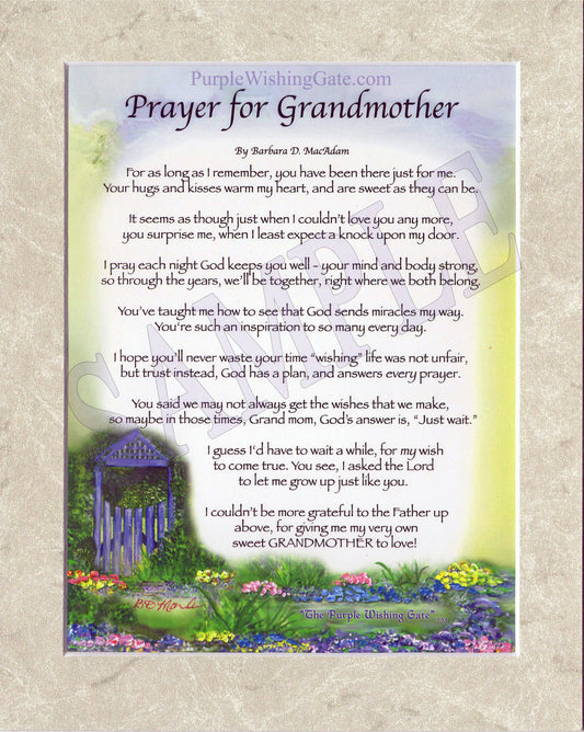 Prayer for Grandmother (8x10) - 8x10 Custom Matted Clearance - PurpleWishingGate.com