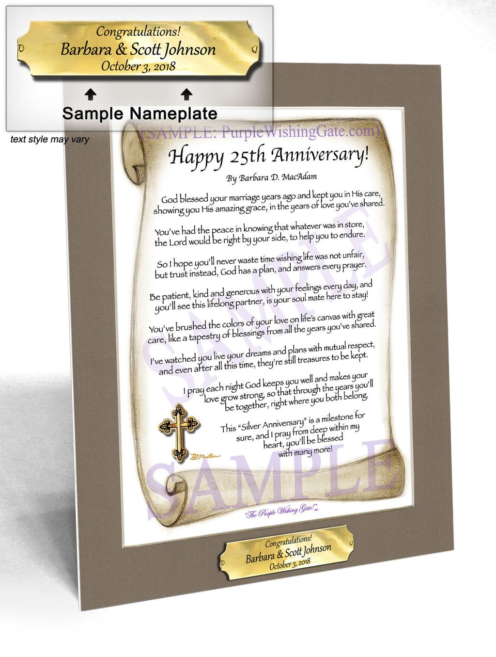 Happy 25th Anniversary: Sepia Scroll / 8x10 w/Nameplate
