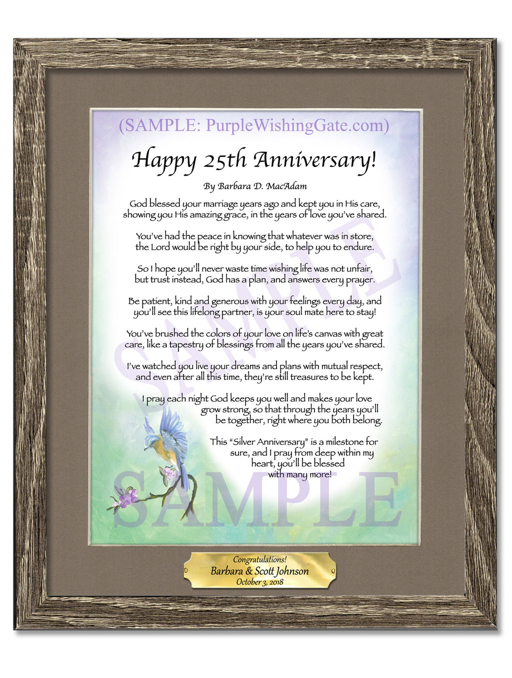 Happy 25th Anniversary: Bluebird / 8x10 w/Nameplate / 8x10 Birchwood
