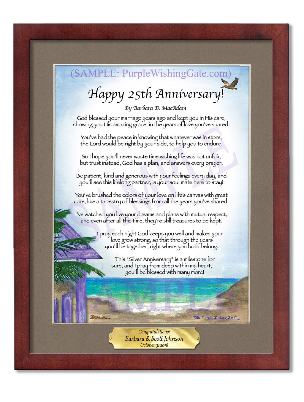 Happy 25th Anniversary: Paradise Cove / 8x10 w/Nameplate / 8x10 Classic Walnut
