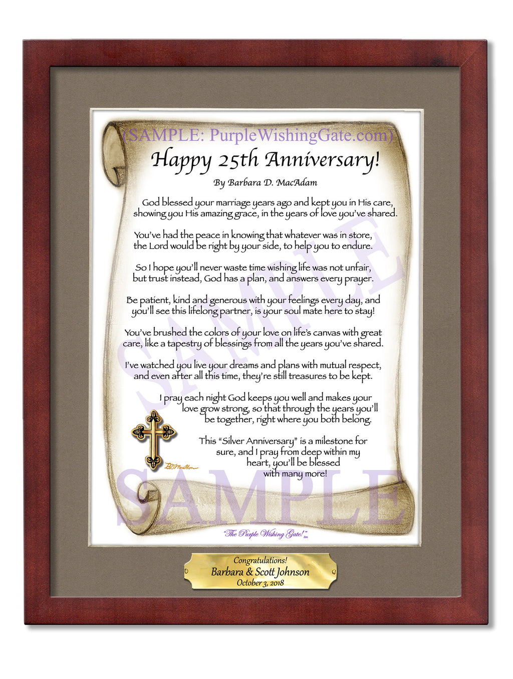 Happy 25th Anniversary: Sepia Scroll / 8x10 w/Nameplate / 8x10 Classic Walnut
