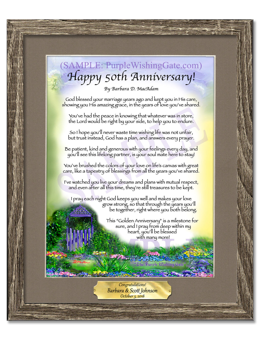 Happy 50th Anniversary: Purple Wishing Gate / 8x10 w/Nameplate / 8x10 Birchwood
