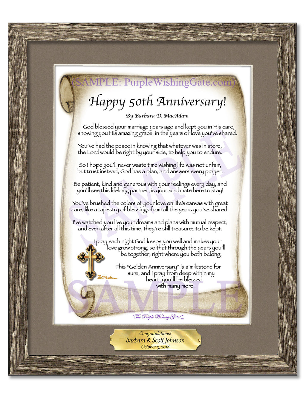 Happy 50th Anniversary: Sepia Scroll / 8x10 w/Nameplate / 8x10 Birchwood
