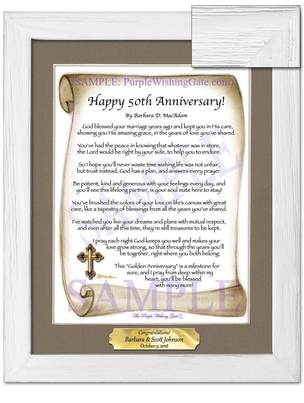 Happy 50th Anniversary: Sepia Scroll / 8x10 w/Nameplate / 8x10 White Wash

