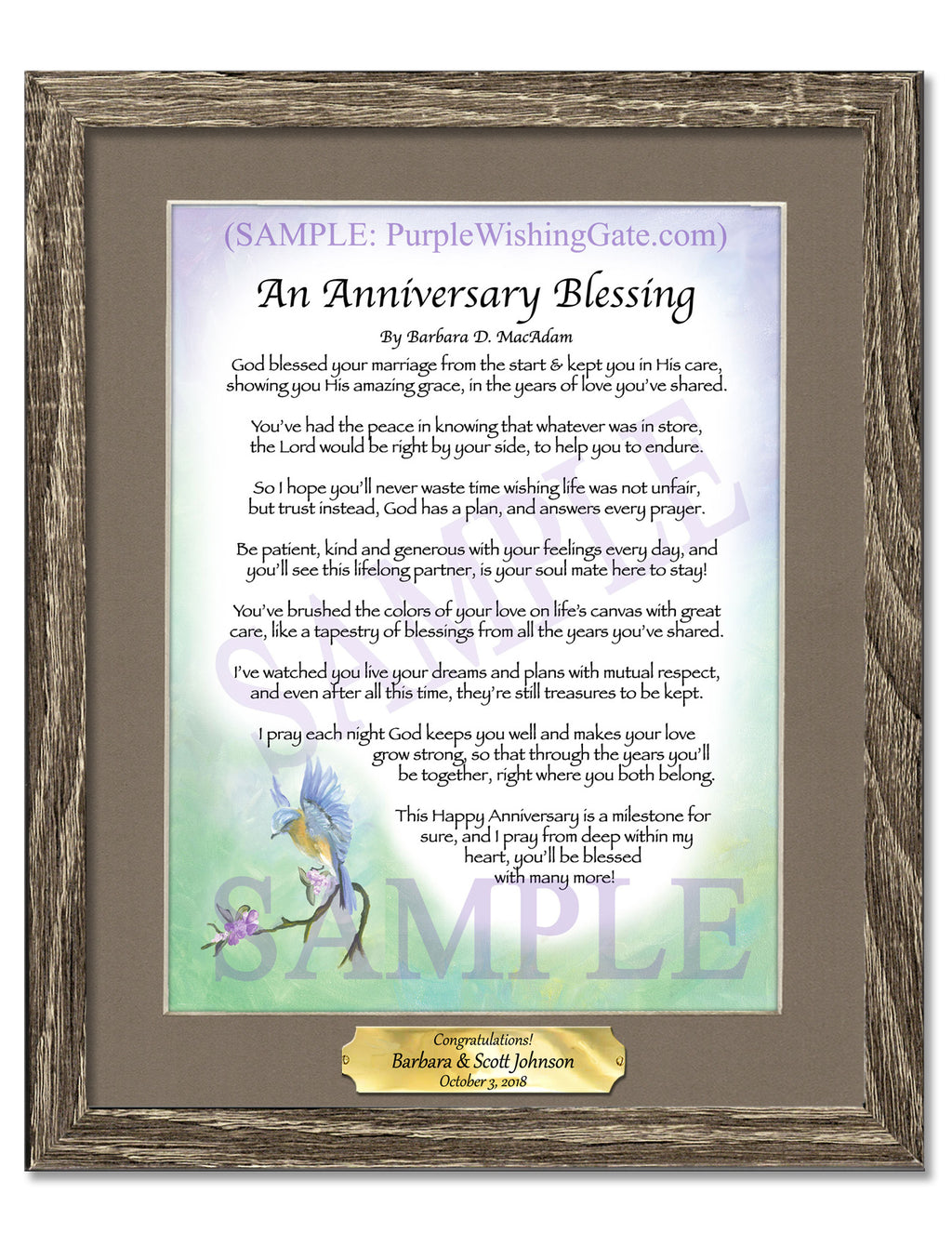 An Anniversary Blessing: Bluebird / 8x10 w/Nameplate / 8x10 Birchwood

