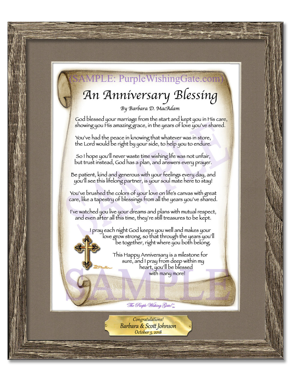 An Anniversary Blessing: Sepia Scroll / 8x10 w/Nameplate / 8x10 Birchwood
